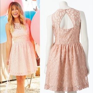 LC Lauren Conrad Blush Sleeveless Lace Fit & Flare Dress